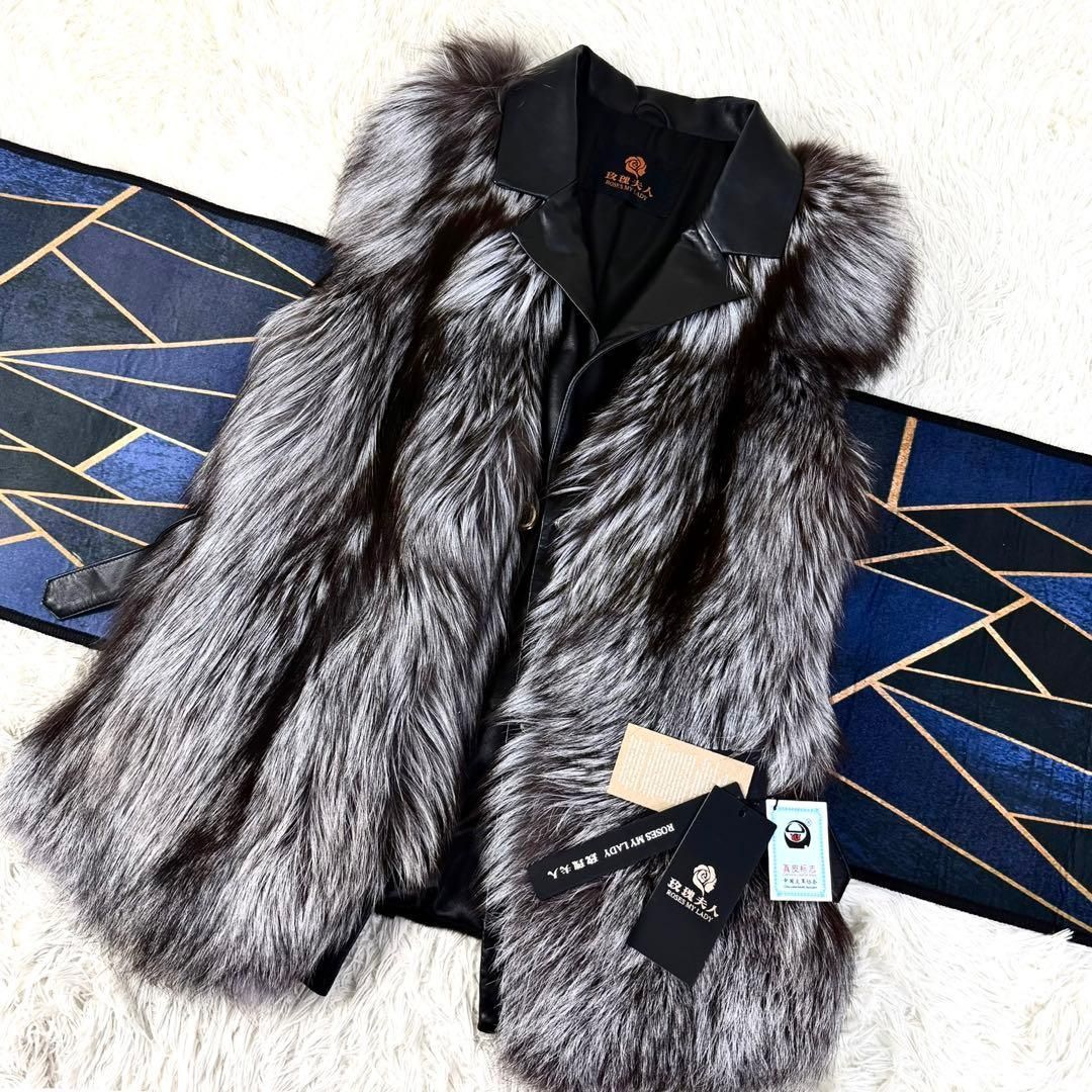 希少　サガミンク　毛皮　ベスト　ジレ　羽織り　ダーク系　銀タグ 新品未使用 SAGA FURS ミンク&シルバーフォックス ベスト ジレ レザー