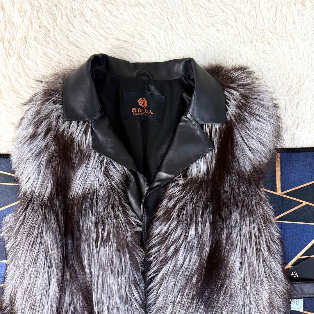 新品未使用 SAGA FURS ミンク&シルバーフォックス ベスト ジレ レザー