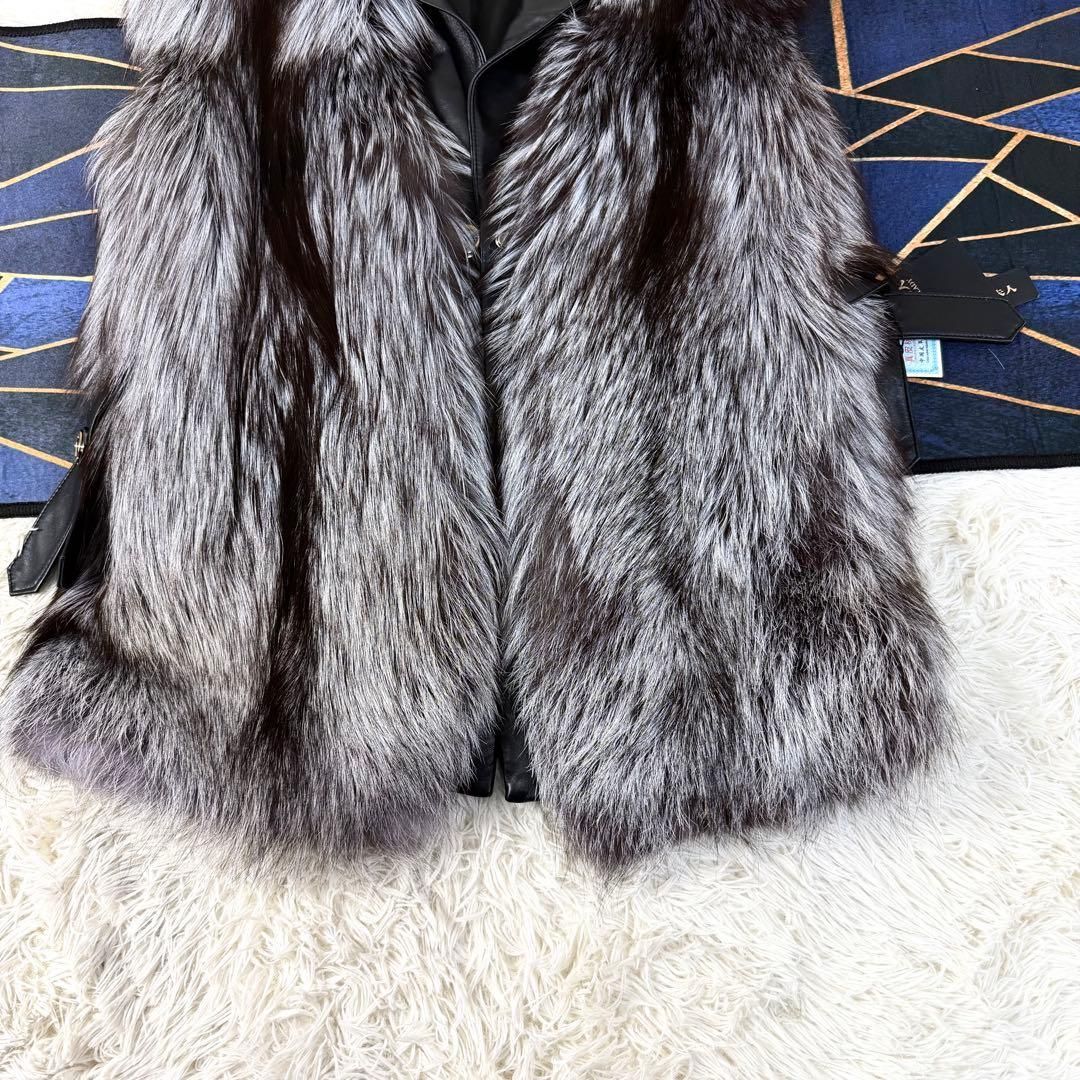 新品未使用 SAGA FURS ミンク&シルバーフォックス ベスト ジレ レザー