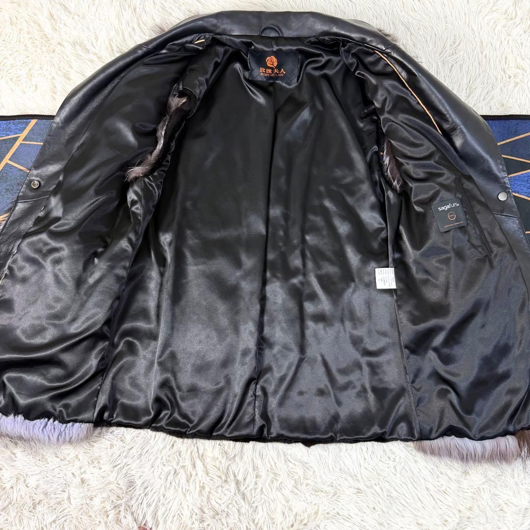 新品未使用 SAGA FURS ミンク&シルバーフォックス ベスト ジレ レザー 