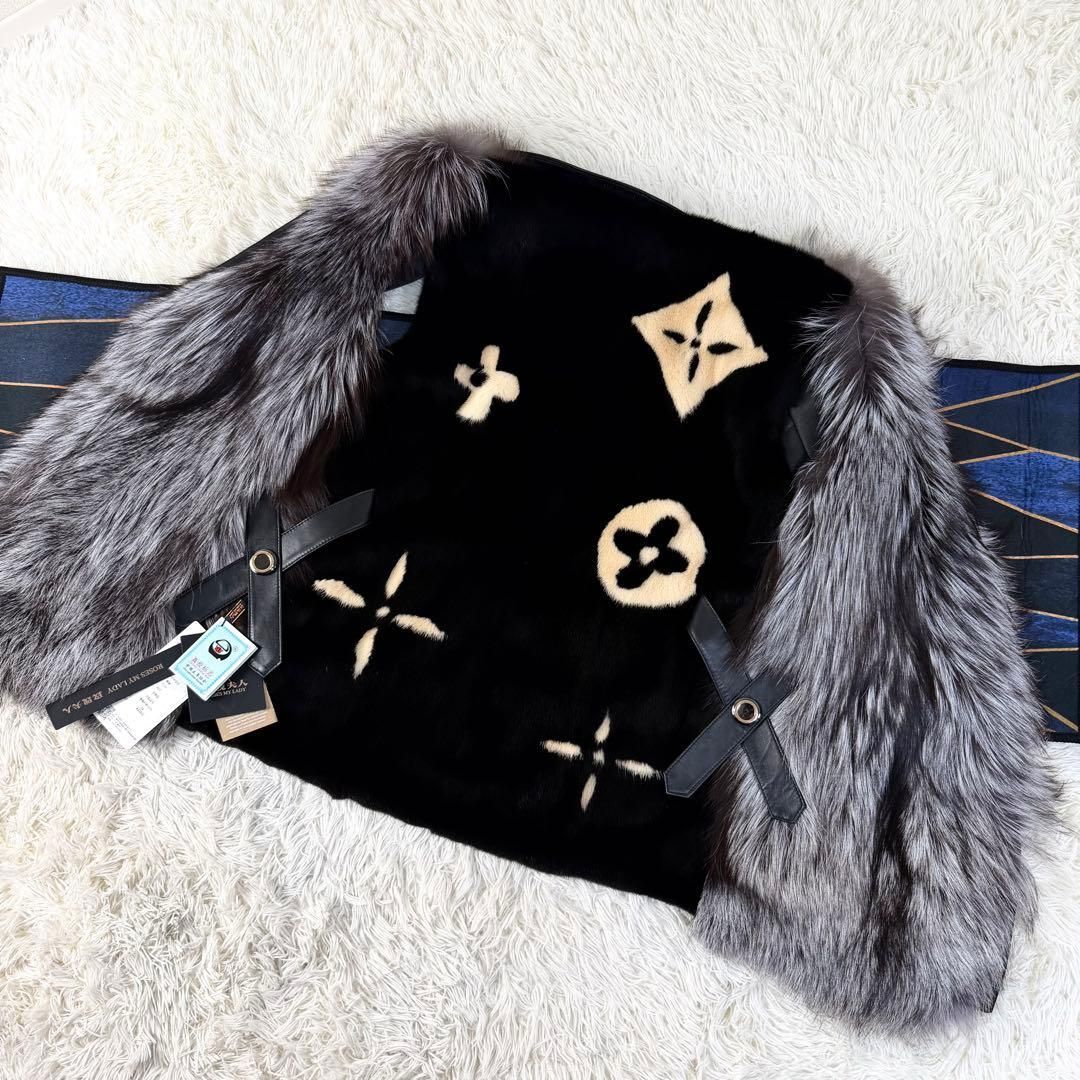 希少　サガミンク　毛皮　ベスト　ジレ　羽織り　ダーク系　銀タグ 新品未使用 SAGA FURS ミンク&シルバーフォックス ベスト ジレ レザー