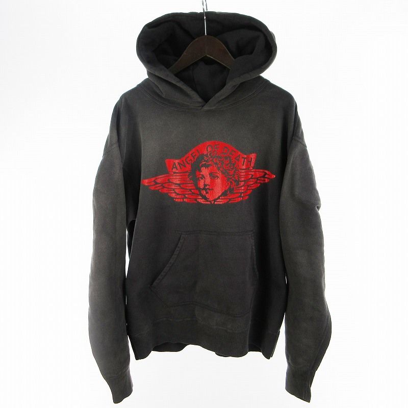 セントマイケル SAINTMICHAEL 24SS Ｌ ANGEL HOODIE エンジェルプリント SM-YS8-0000-034 プルオーバー スウェット パーカー ブラック ロゴ 株式会社アントラクト