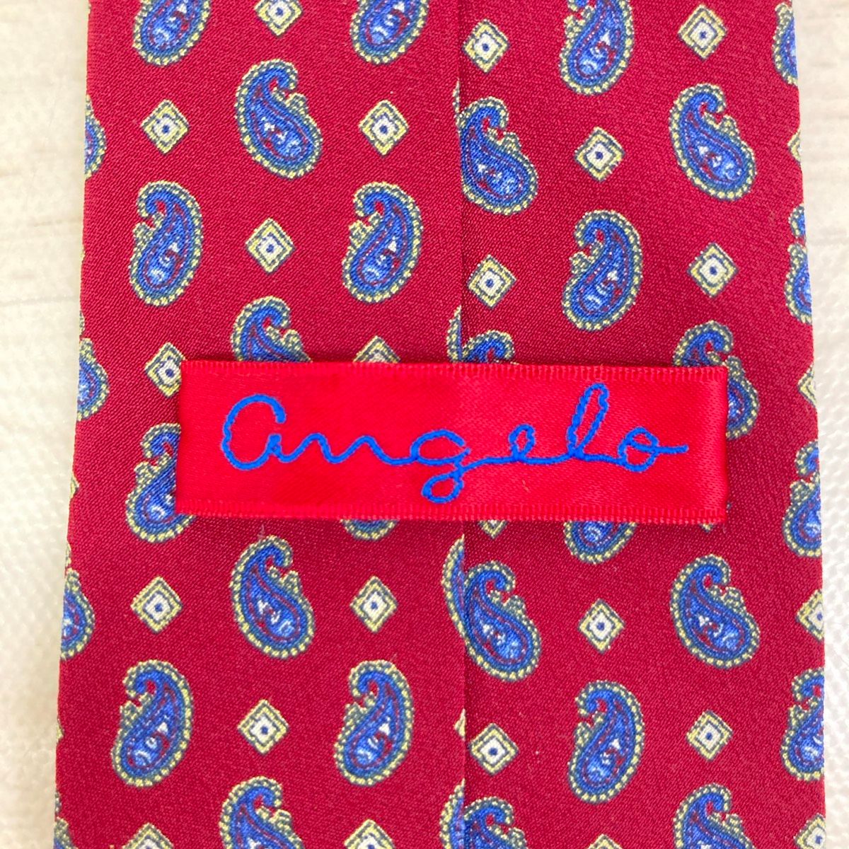 美品 Angelo ネクタイ ペイズリー柄 ボルドー/ワインレッド/赤系 総柄