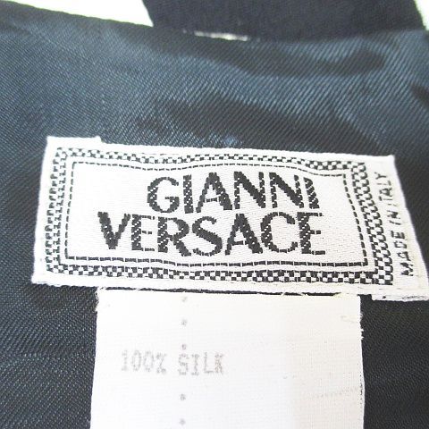 ジャンニヴェルサーチ ヴェルサーチェ GIANNI VERSACE ストライプ柄 ベスト ジレ 絹 シルク 48 黒系 ブラック イタリア製 裏地 総柄