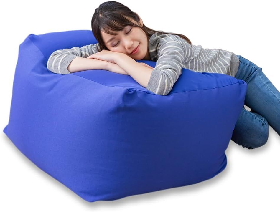 アイリスプラザ ビーズクッション 全5カラー 日本製 約82×82×42cm スクエア ビーンズMAXシリーズ ブルー