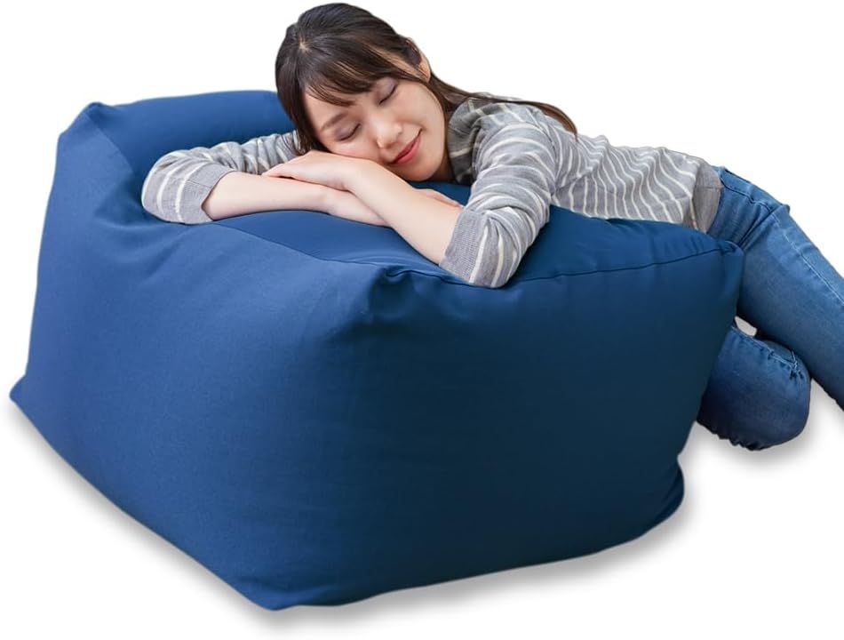 アイリスプラザ ビーズクッション 約82cm スクエア ビーズMAX ダークブルー 体フィット 特大フロアソファ 座椅子 洗えるカバー