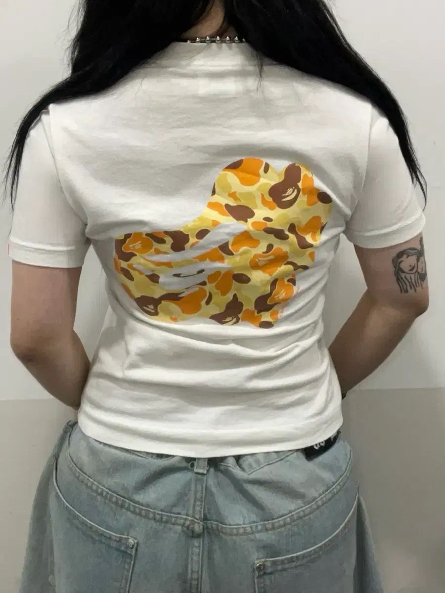 00s A BATHING APE アベイシングエイプ APEE ベイプ カモフラ サル BIG ロゴ スリムフィット 半袖 Tシャツ