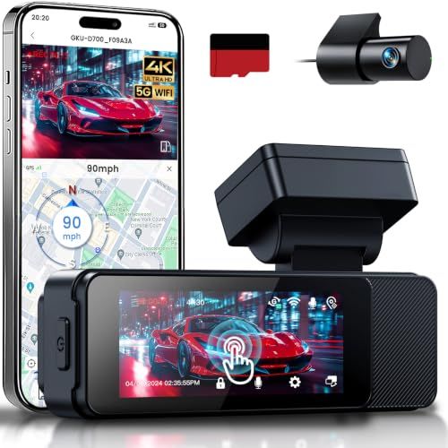 GKU ドライブレコーダー 前後 2カメラ 4K+1080P 【小型 タッチパネル式】 5GHz WiFi 高速転送 GPS内蔵 駐車監視対応 WDR暗視 LED信号機対応 170°広角 ループ録画 Gセンサー 64GBカード付属 日本語説明書（D700 ）t