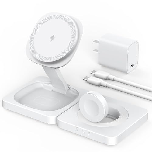 ADADPU 3 in 1ワイヤレス充電器 折りたたみ式 MagSafe充電器 15W/10W/7.5W 急速充電スタンド iPhone/AirPods/Apple Watch同時充電対応 マルチ充電器 20W PD3.0アダプター付属 旅行・出張・オフィts