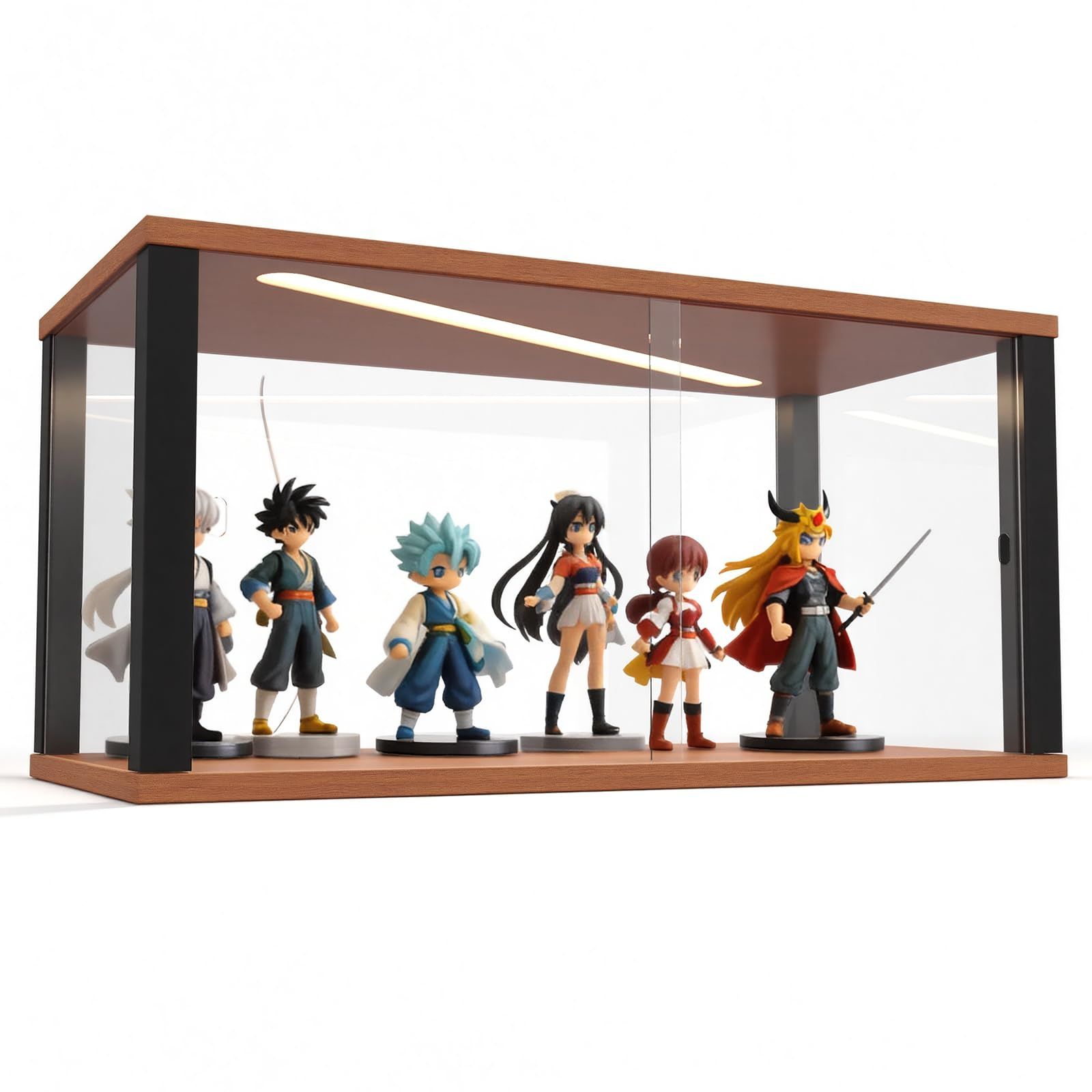 LORAK フィギュアケース コレクションケース 雰囲気ライト付き 幅60奥行30高さ36cm 1段 ディスプレイキャビネット フィギュア収納 人形収納 部屋の雰囲気アップ アクリルラック 収納棚 透明度99% 木柄ディスプレイケース(ウォル 2dd73242