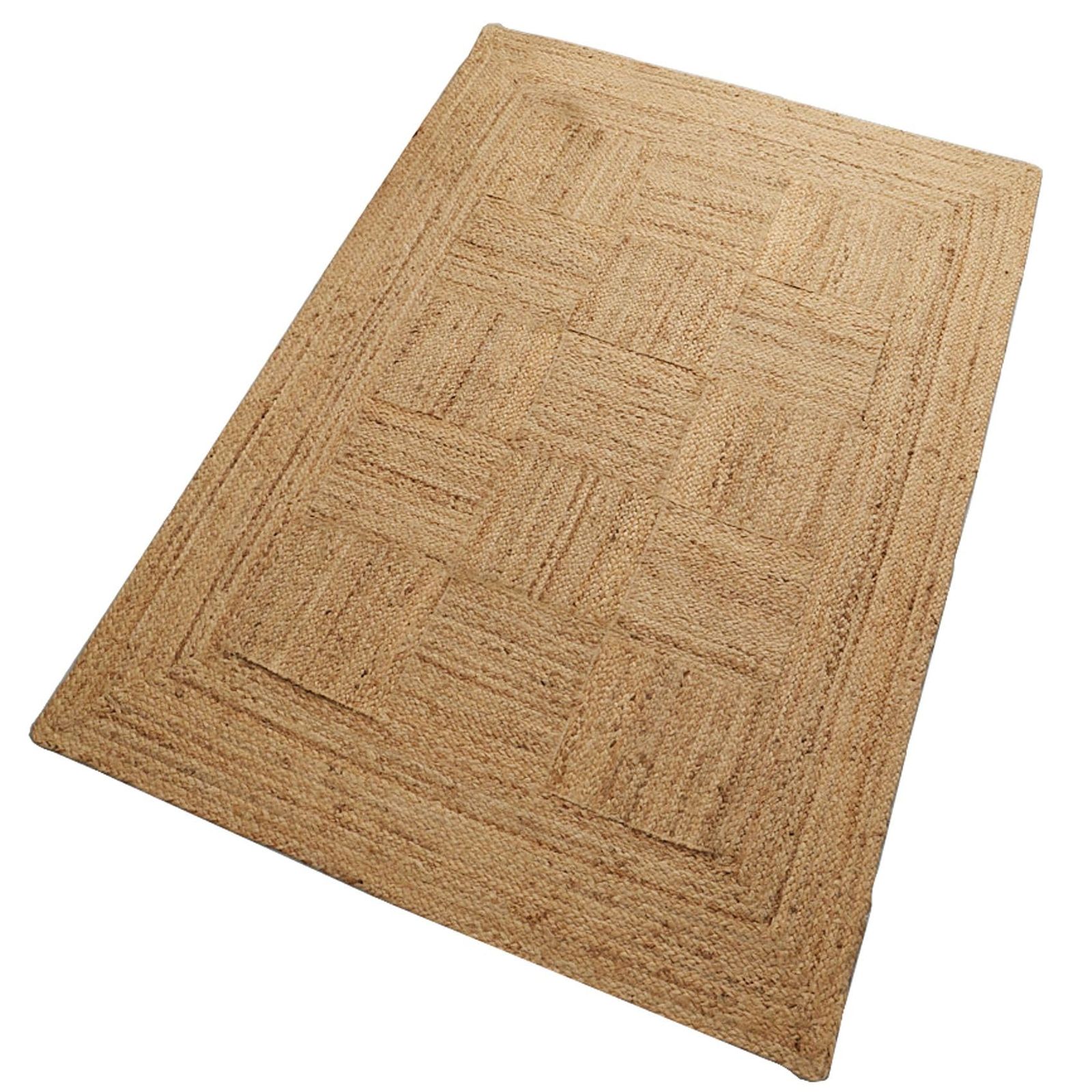 【新品】グラムスタイル ジュート ラグ ラグマット 手織り サステナブル シンプルモダン 1畳 100x140cm ナチュラル リゾート 夏 インド スクエア柄