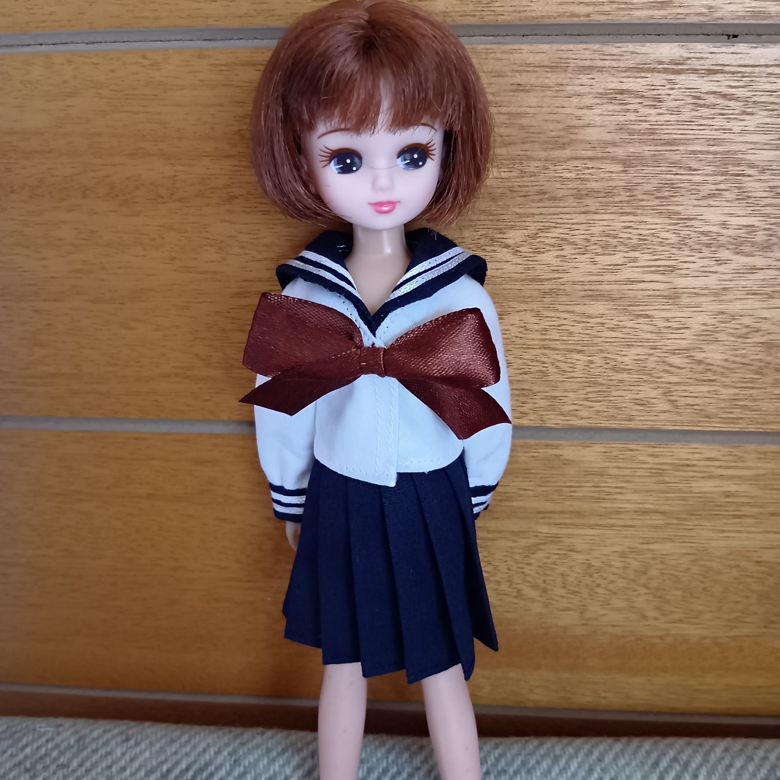 No.479 リカちゃんのセーラー服上下セット（白長袖上着＆総紺プリーツ