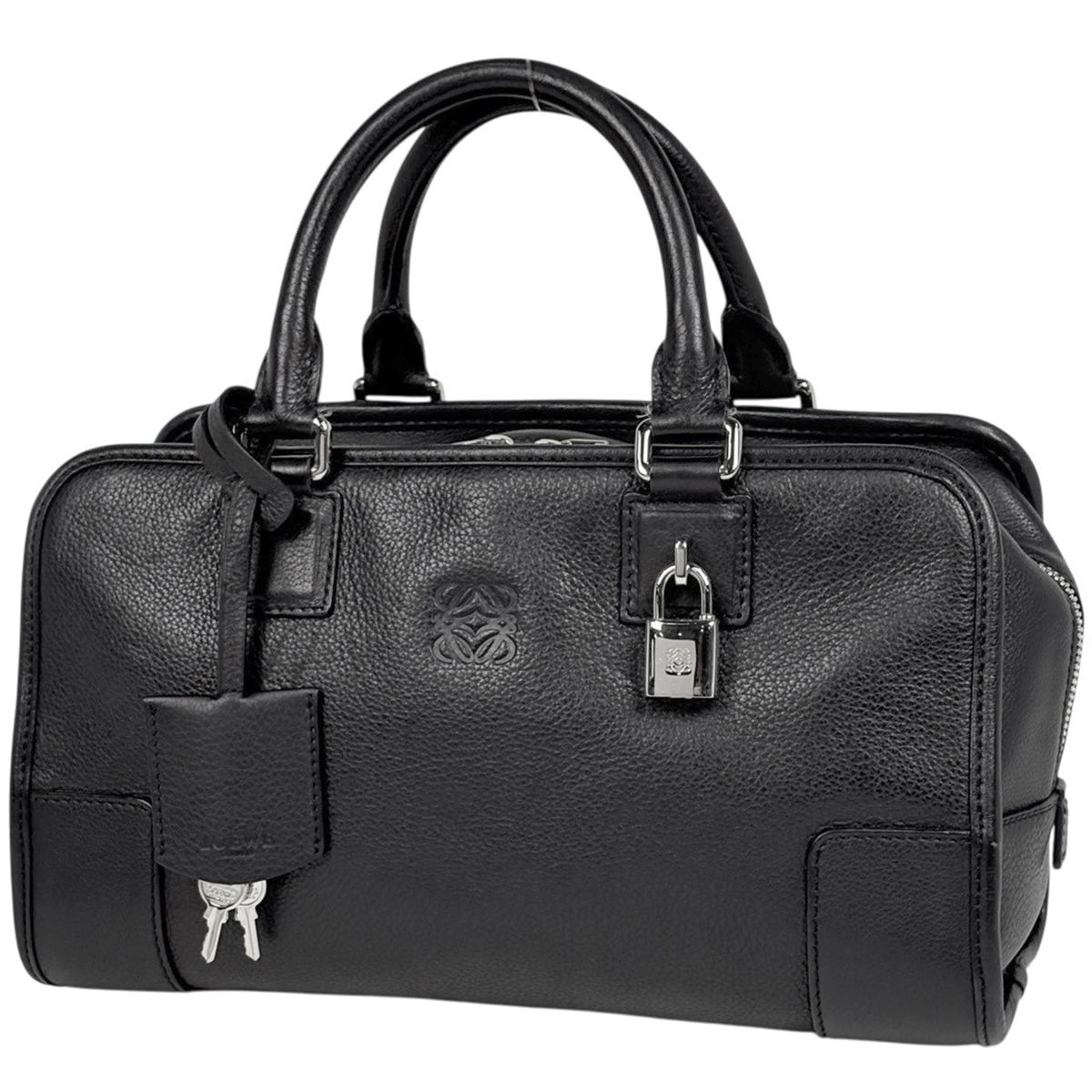 ロエベ LOEWE アマソナ28 アナグラム ハンドバッグ レザー ブラック レディース 【中古】