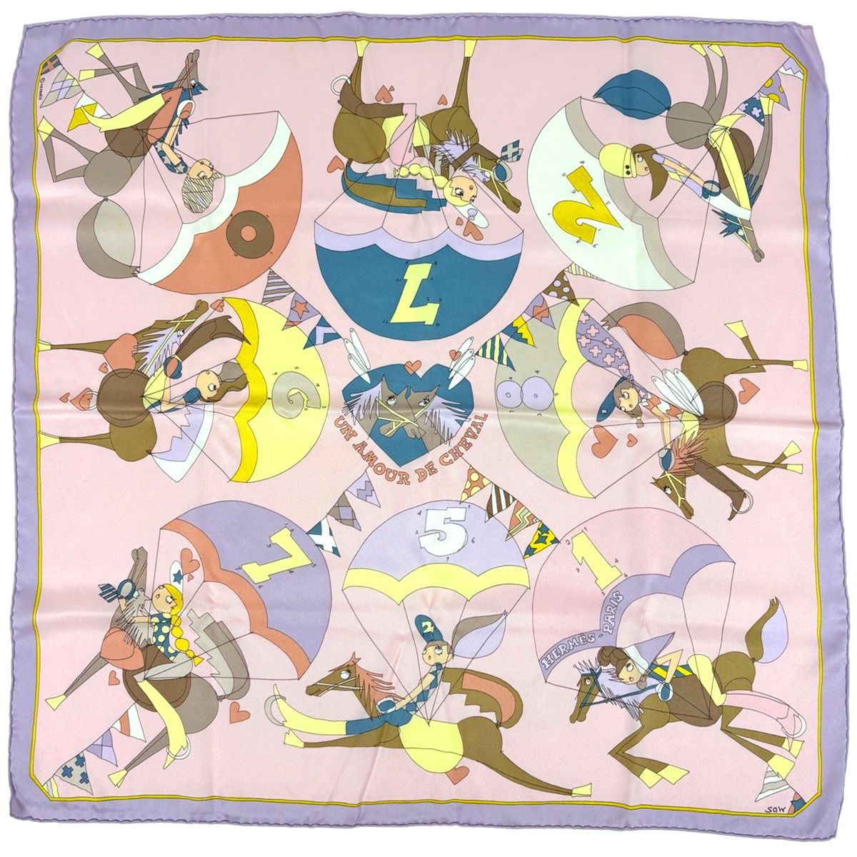 エルメス HERMES カレ70 UN AMOUR DE CHEVAL 馬への愛 スカーフ シルク ピンク マルチカラー レディース 【中古】
