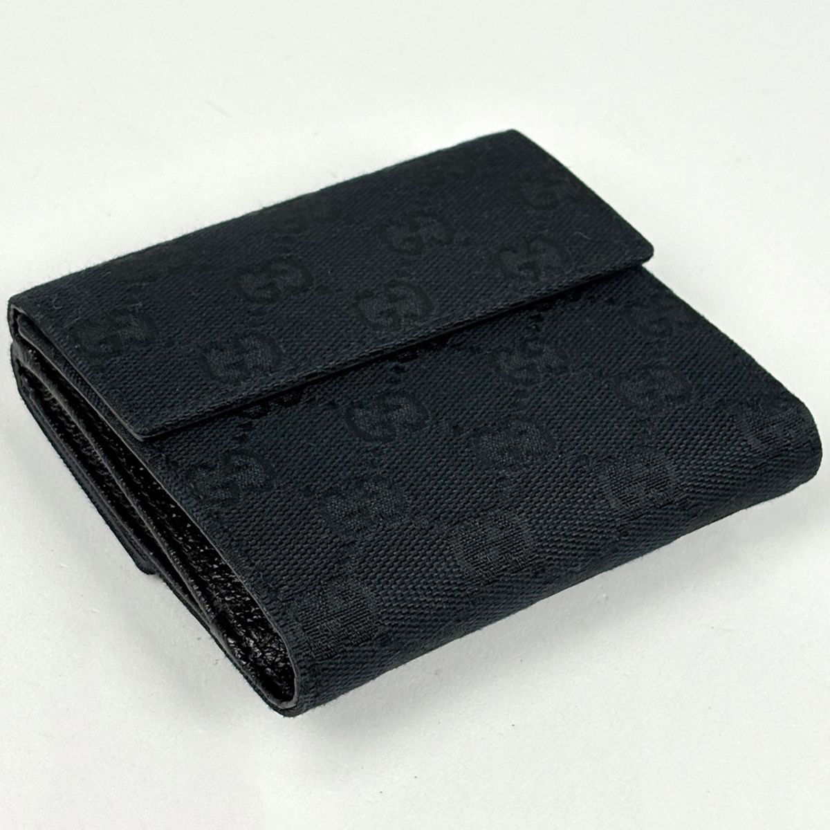 グッチ GUCCI GG柄 三つ折り 財布 Wホック GGキャンバス ブラック