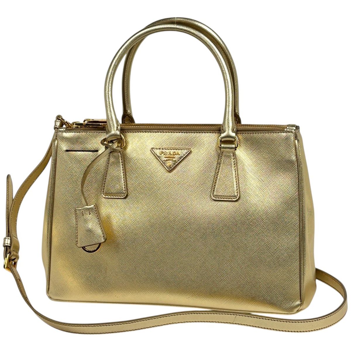 プラダ PRADA ガレリア ハンドバッグ 2WAY ハンドバッグ サフィアーノレザー ゴールド BN1801 レディース 【中古】