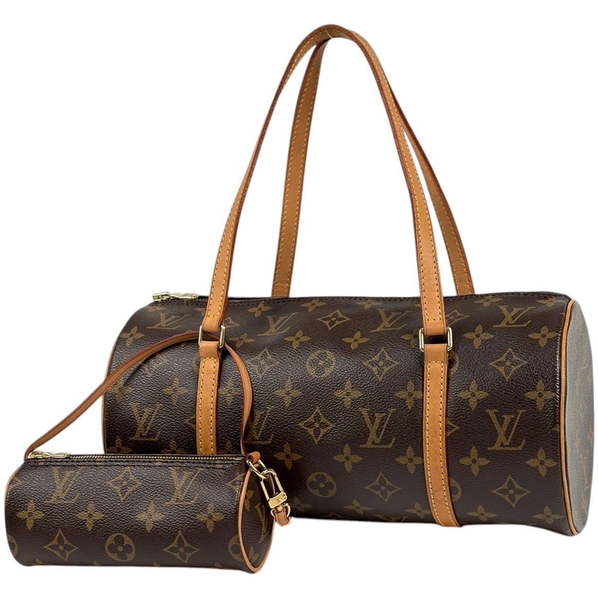 ルイ・ヴィトン Louis Vuitton パピヨン30 バレルバッグ 筒型 旧型 ハンドバッグ モノグラム ブラウン M51385 レディース 【中古】