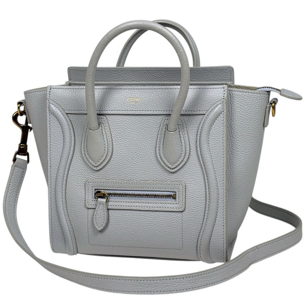 セリーヌ CELINE ラゲージ ナノショッパー 2WAY ハンドバッグ レザー ライトブルー レディース 【中古】
