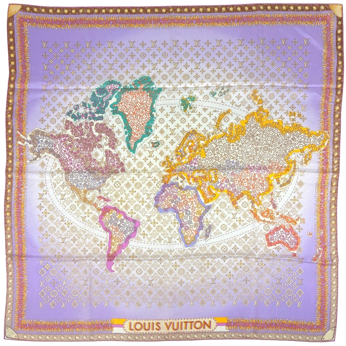 ルイ・ヴィトン Louis Vuitton モノグラム柄 スカーフ 地図柄 モノグラムマップ シルク パープル マルチカラー レディース 【中古】