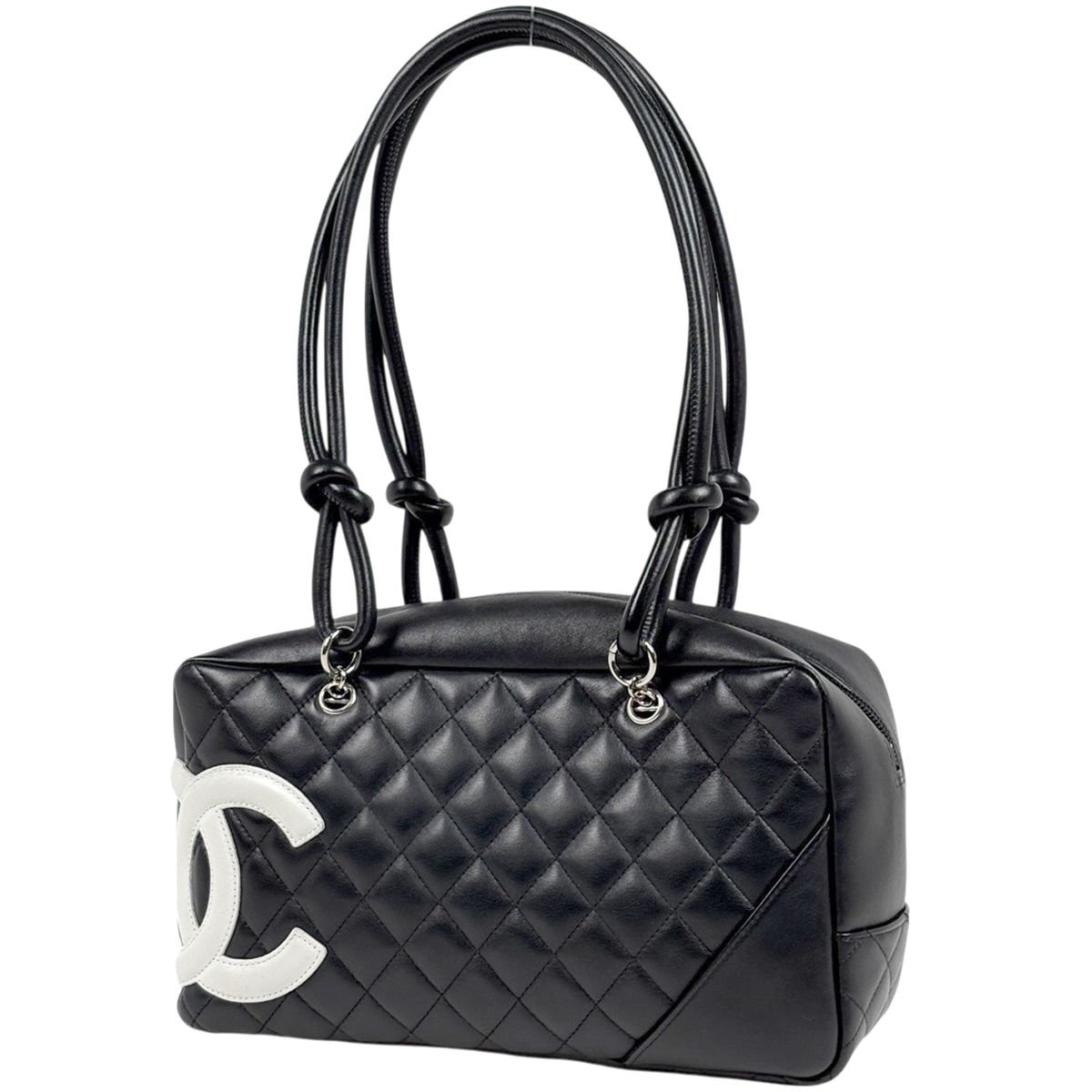 シャネル CHANEL カンボンライン ボウリングバッグ ココマーク ミニボストン マトラッセ ショルダーバッグ レザー ブラック A25171 レディース 【中古】