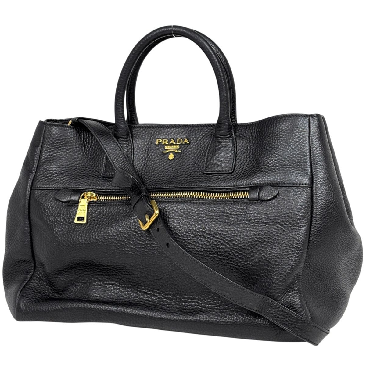 プラダ PRADA ロゴ ハンドバッグ 2WAY レザー ネロ(ブラック) 204 レディース 【中古】