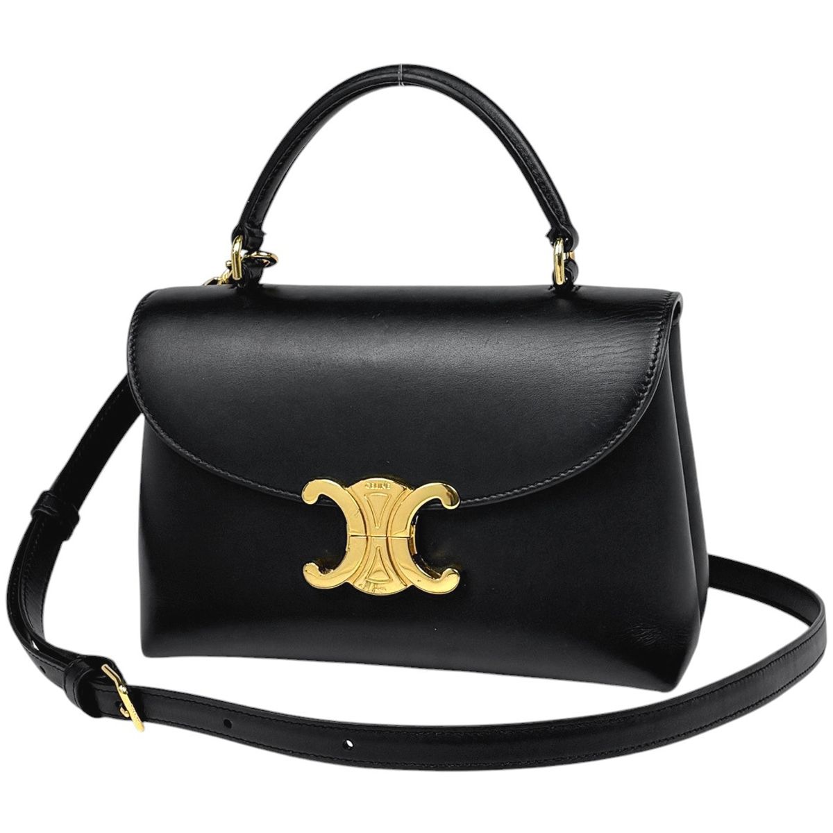 セリーヌ CELINE ティーン ニノ ハンドバッグ 2WAY ショルダーバッグ トリオンフ レザー ブラック レディース 【中古】