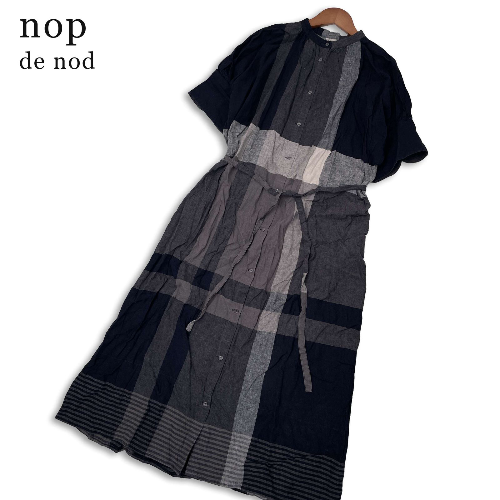 nop de nod ノップドゥノッド 春夏☆ リネン チェック柄 切替 ビッグ