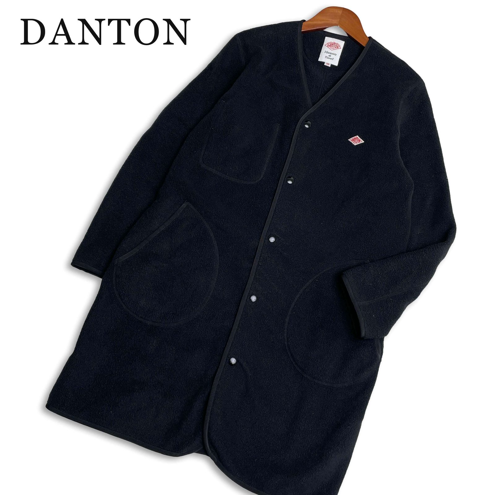 DANTON ダントン 秋冬☆ フリース ロゴ刺繍 ロング ノーカラー コート 