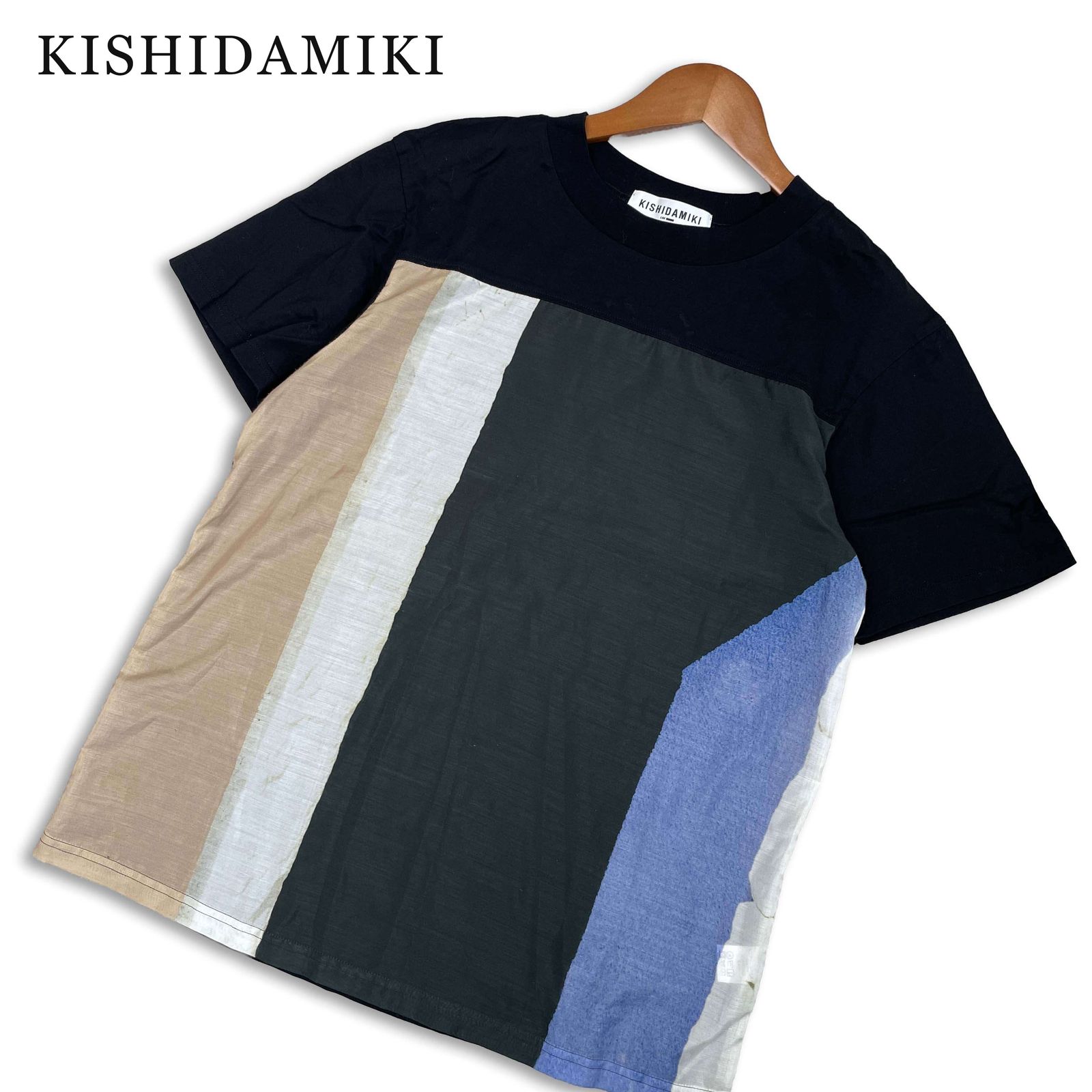 KISHIDAMIKI キシダミキ 春夏★ 半袖 切替 プリント Tシャツ カットソー 日本製 Sz.1 レディース 黒