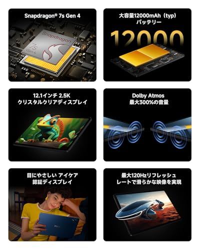Xiaomi POCO Pad M1 タブレット 8GB+256GB 大型12.1インチディスプレ 2.5K 120Hz 12000mAh 大容量バッテリー リバース充電対応 Snapdragon 7s Gen 4チップ 2TBまで拡張 Do 36d9c94d