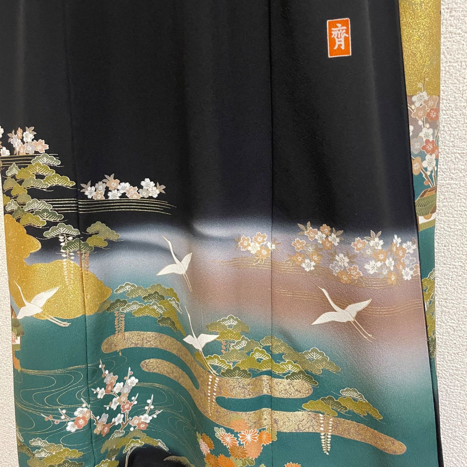 一点物 着物リメイク ロングワンピース ドレス 黒留袖 正絹 作家物 飛