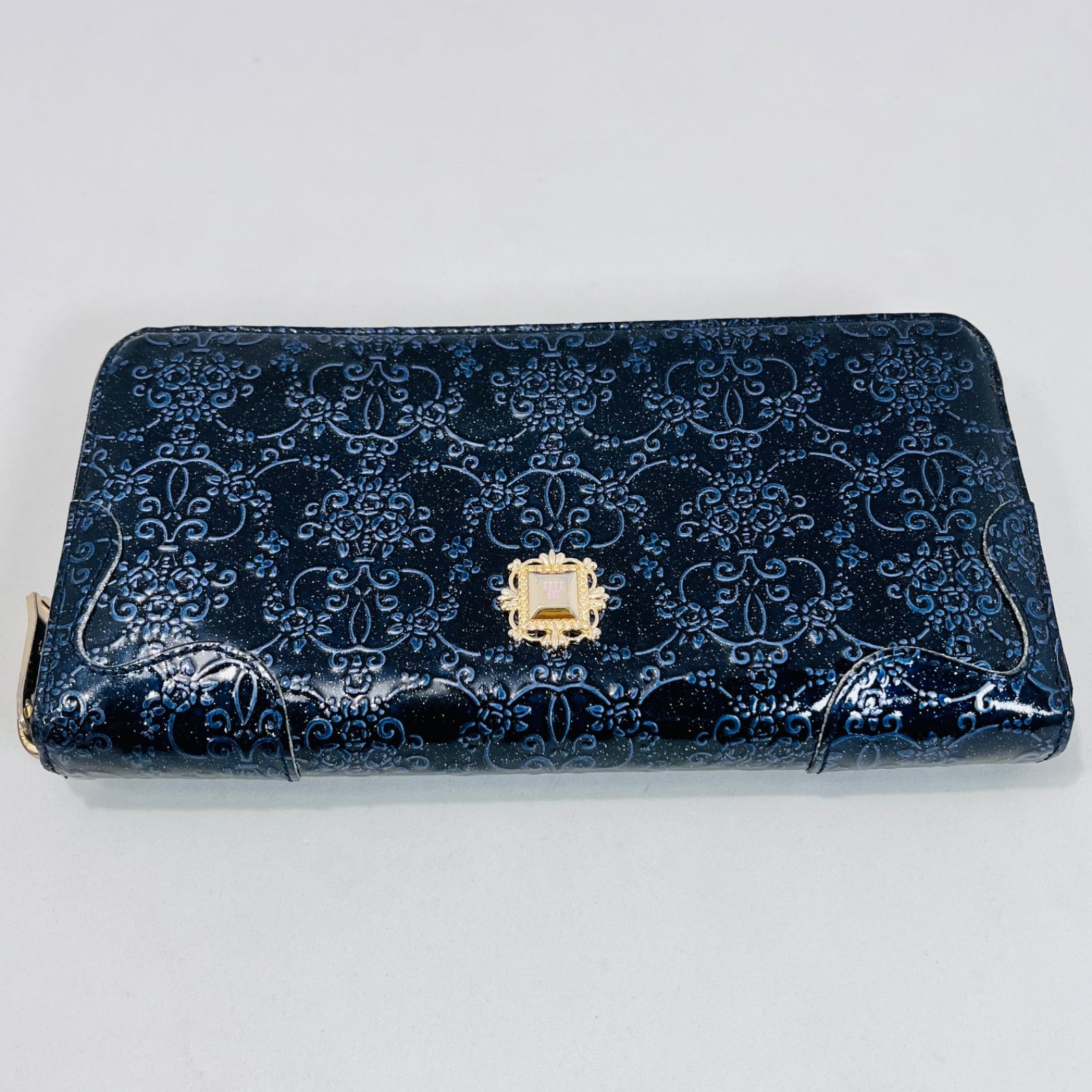 ANNA SUI アナスイ 長財布 ルーミー ネイビー エナメル ラウンド 
