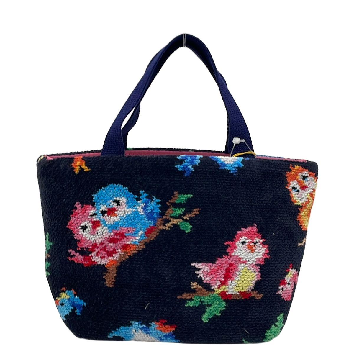 FEILER(フェイラー) ハンドバッグ美品 - 黒×レッド×マルチ 鳥/ミニ