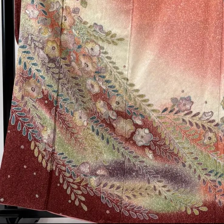 美品 振袖 身丈160cm 裄丈67cm M 袷 辻が花 柄絞り 金彩 ピンク 正絹