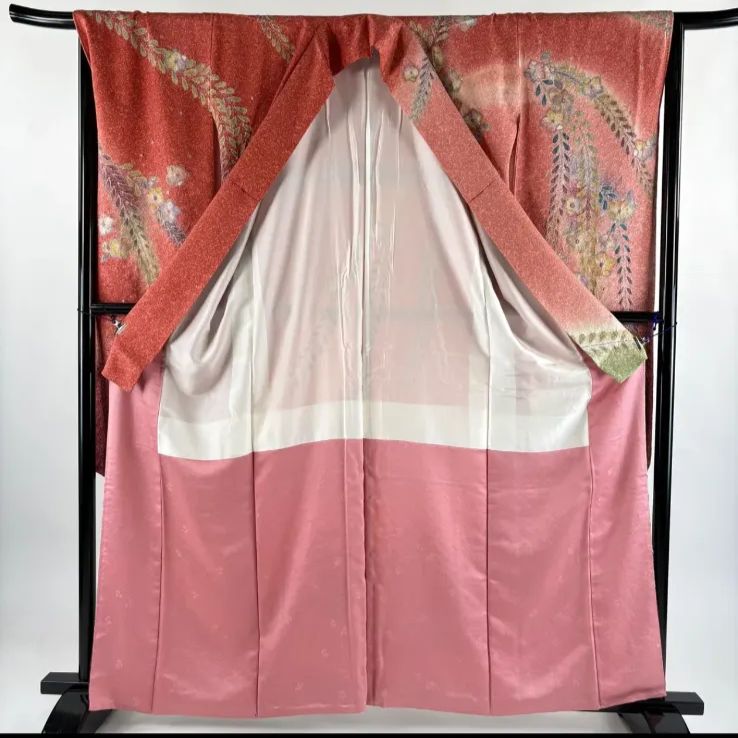 美品 振袖 身丈160cm 裄丈67cm M 袷 辻が花 柄絞り 金彩 ピンク 正絹
