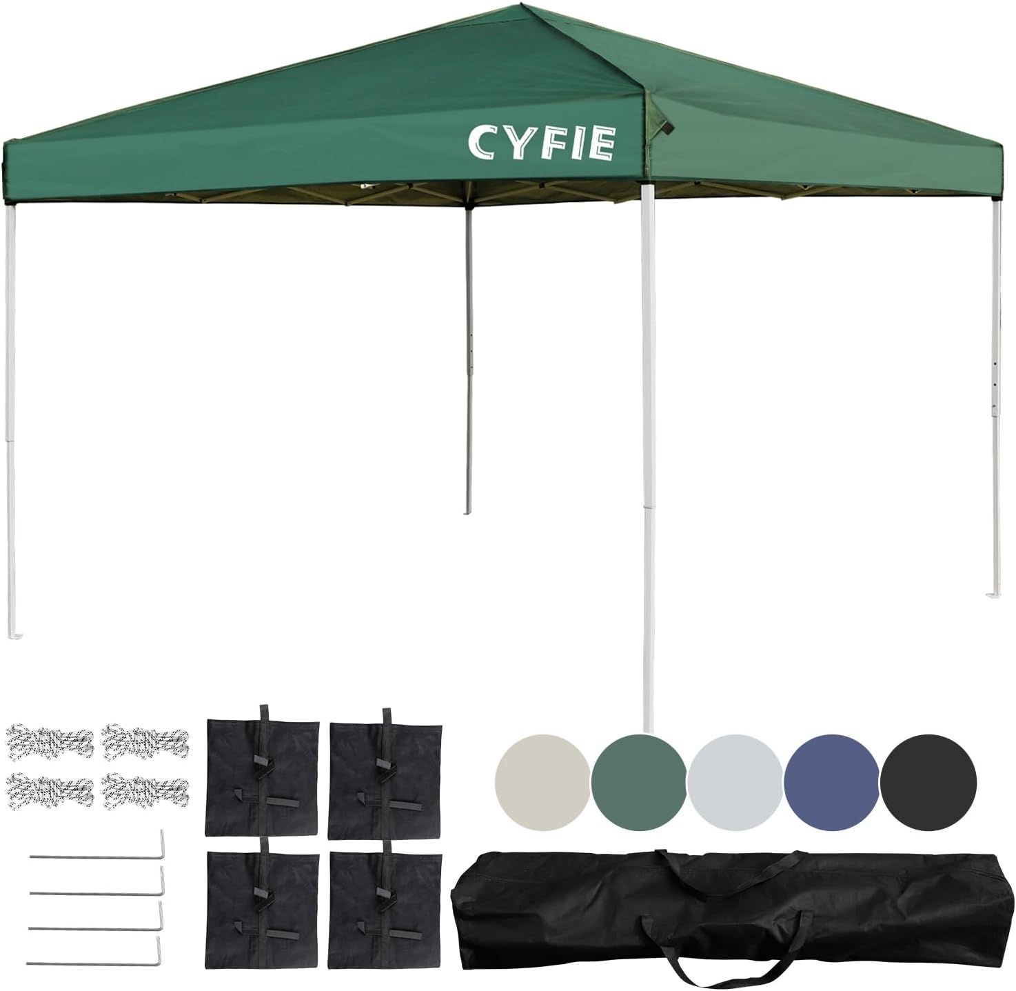 CYFIE タープテント 3mx3m ワンタッチ 大型 日除け 高耐水 3階段高さ調節 簡易設営 アウトドア キャンプ BBQ イベント 運動会 収納袋付き グリーン