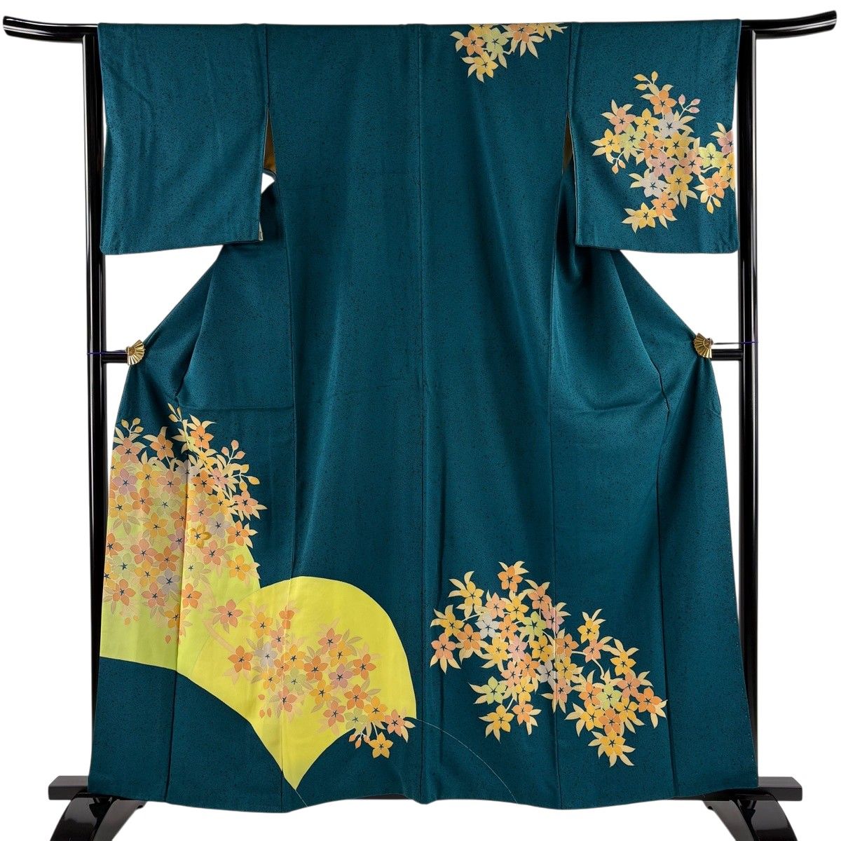 訪問着 身丈160cm 裄丈63cm S 袷 枝花 刺繍 青緑 正絹 秀品 【中古