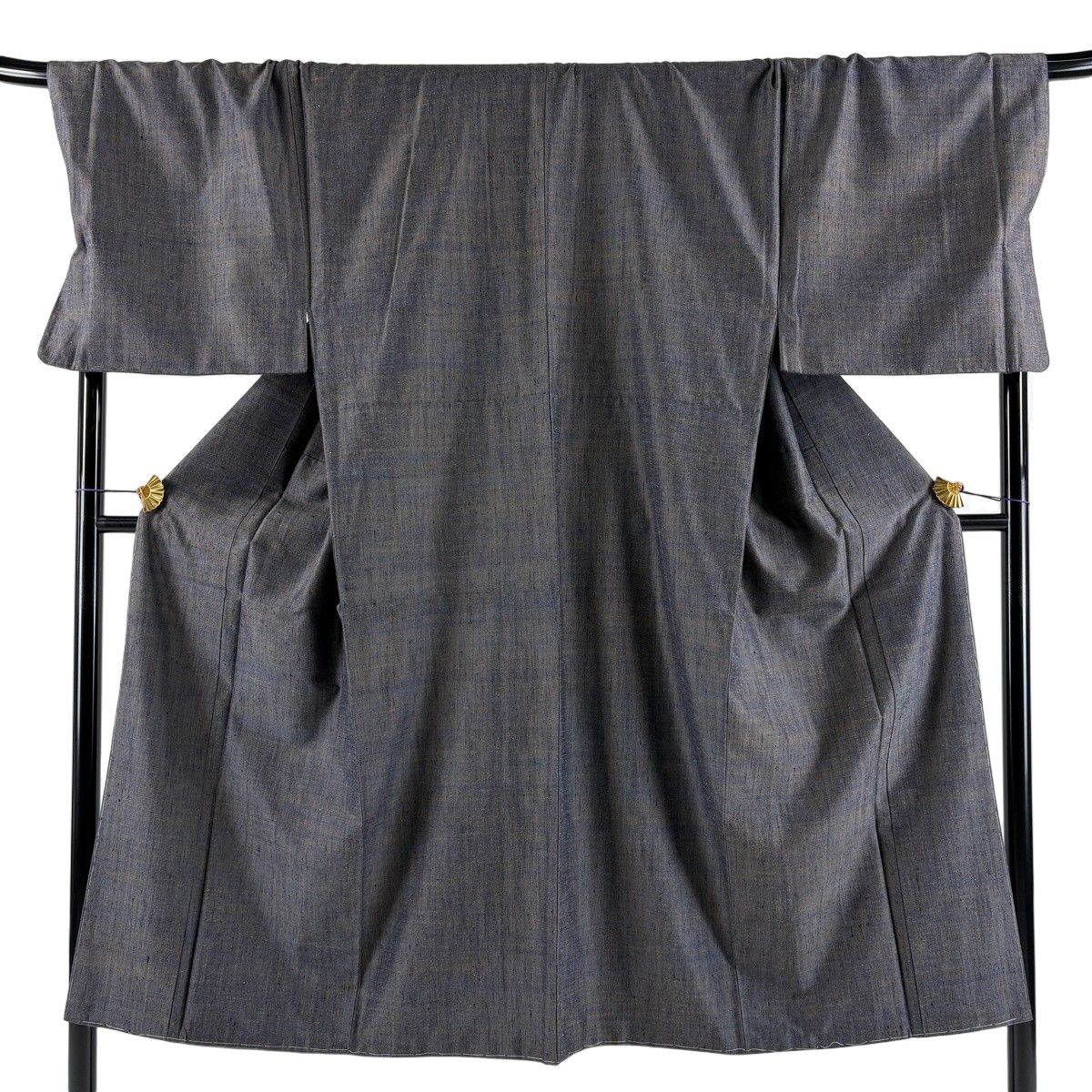 【美品】 男着物 身丈144.5cm 裄丈75.5cm M 袷 証紙 青黒 正絹 秀品 【中古】