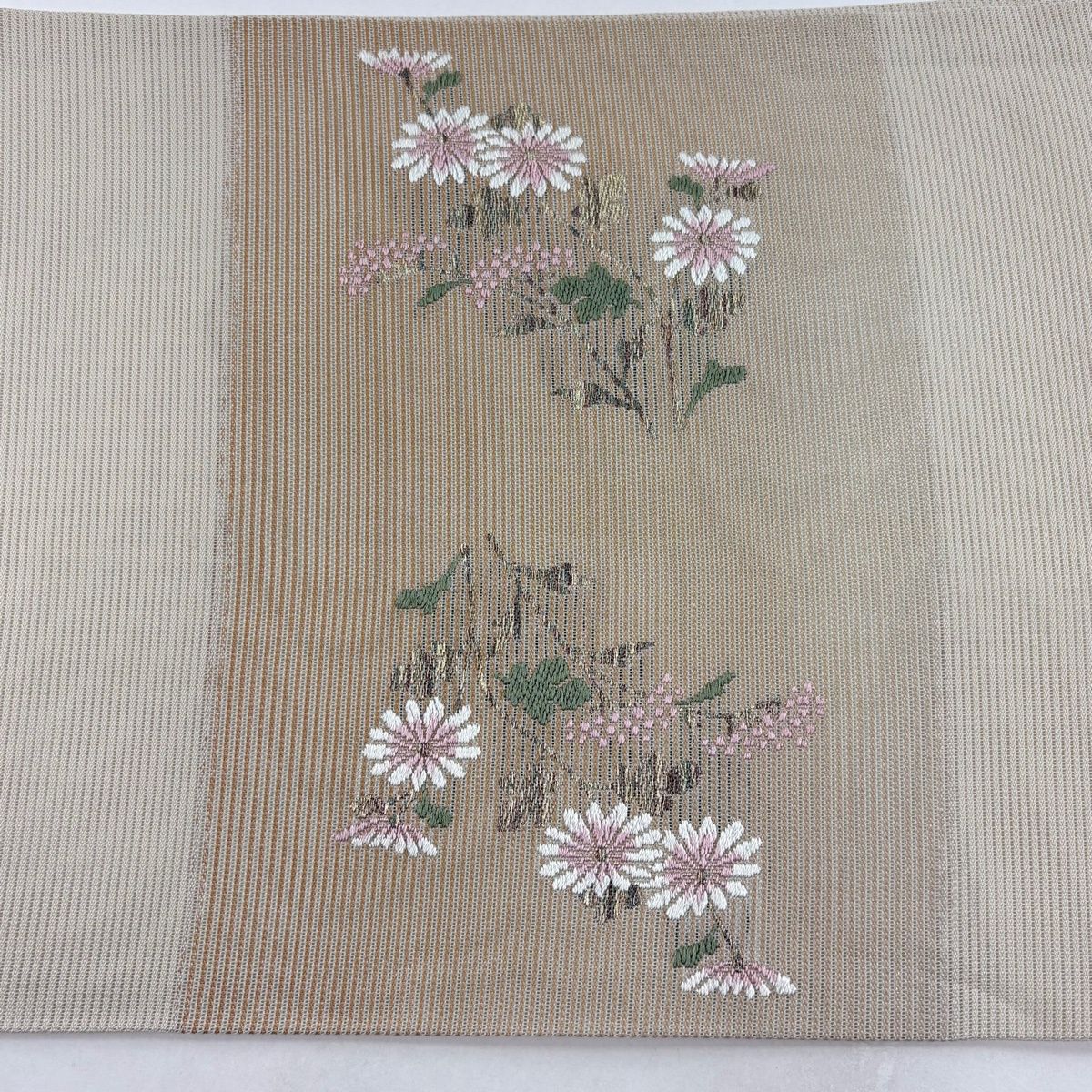開き名古屋帯 優品 夏帯 絽 菊 女郎花 ベージュ 正絹 【中古】 - メルカリ