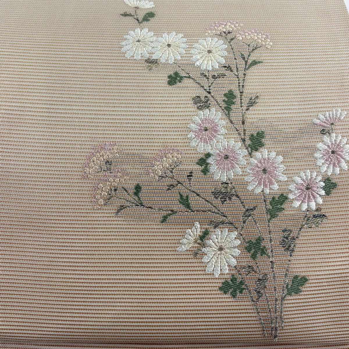 開き名古屋帯 優品 夏帯 絽 菊 女郎花 ベージュ 正絹 【中古】 - メルカリ