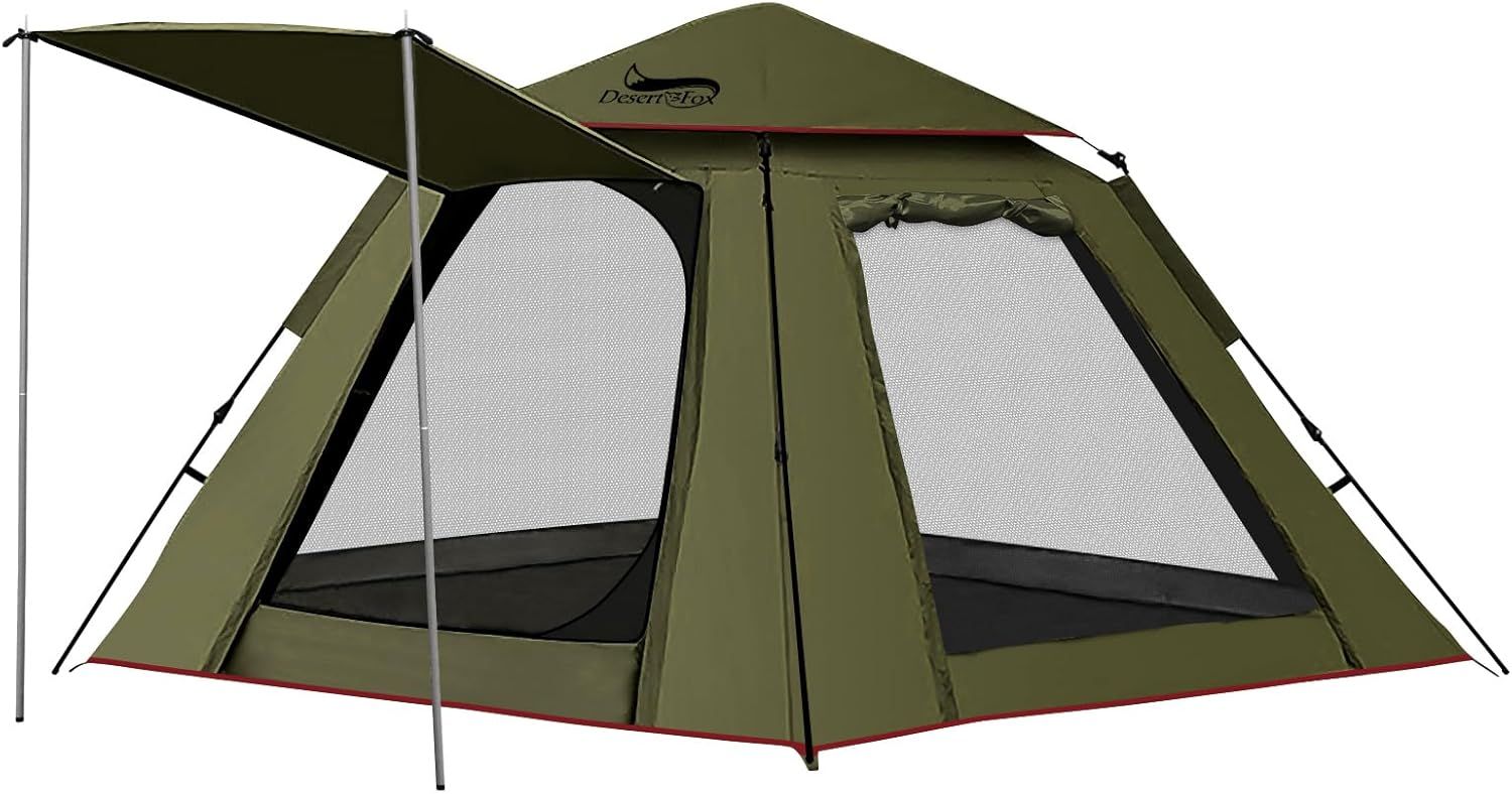 DesertFox テント ワンタッチ 3-4人用 4000mm耐水圧 前室付き キャンプテント 軽量 撥水加工 UVカット 通気防風防雨 簡単設営 初心者向け 4シーズン 自立式 二重層構造