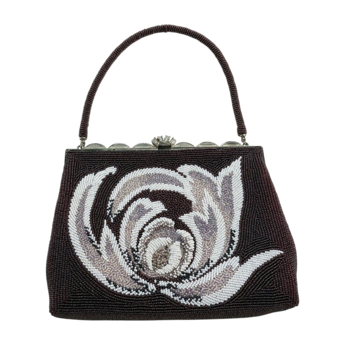 【美品】 和装バッグ 優品 ビーズバッグ フォーマル 花 紫 ビーズ 和装小物 【中古】