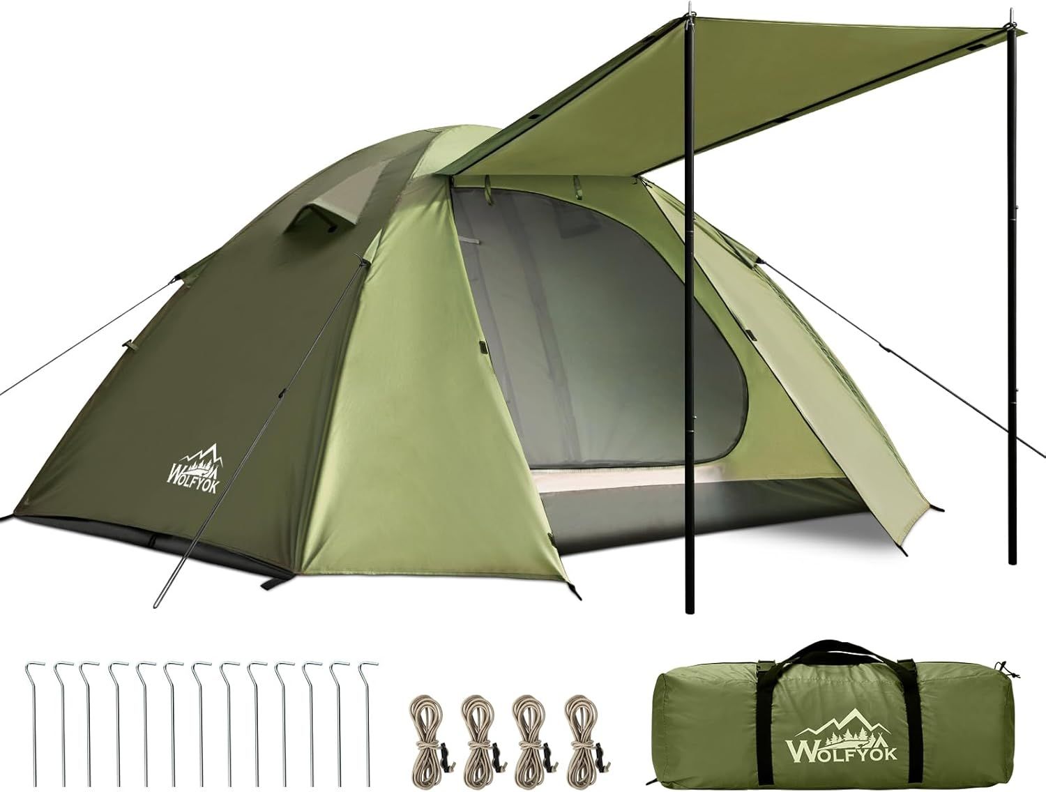 wolfyokoutdoors テント 2人用 4000mm耐水圧 広々前室 ソロキャンプ コンパクト 大空間 撥水 二重層 4シーズン対応