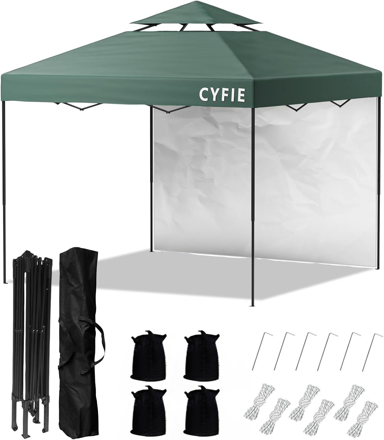 CYFIE タープテント 2mx2m サイドシート1枚付 ワンタッチタープ 風抜けベンチレーター付 テント ワンタッチ 高さ3段階調節 uvカットコーティング 高耐水加工 ワンタッチテント