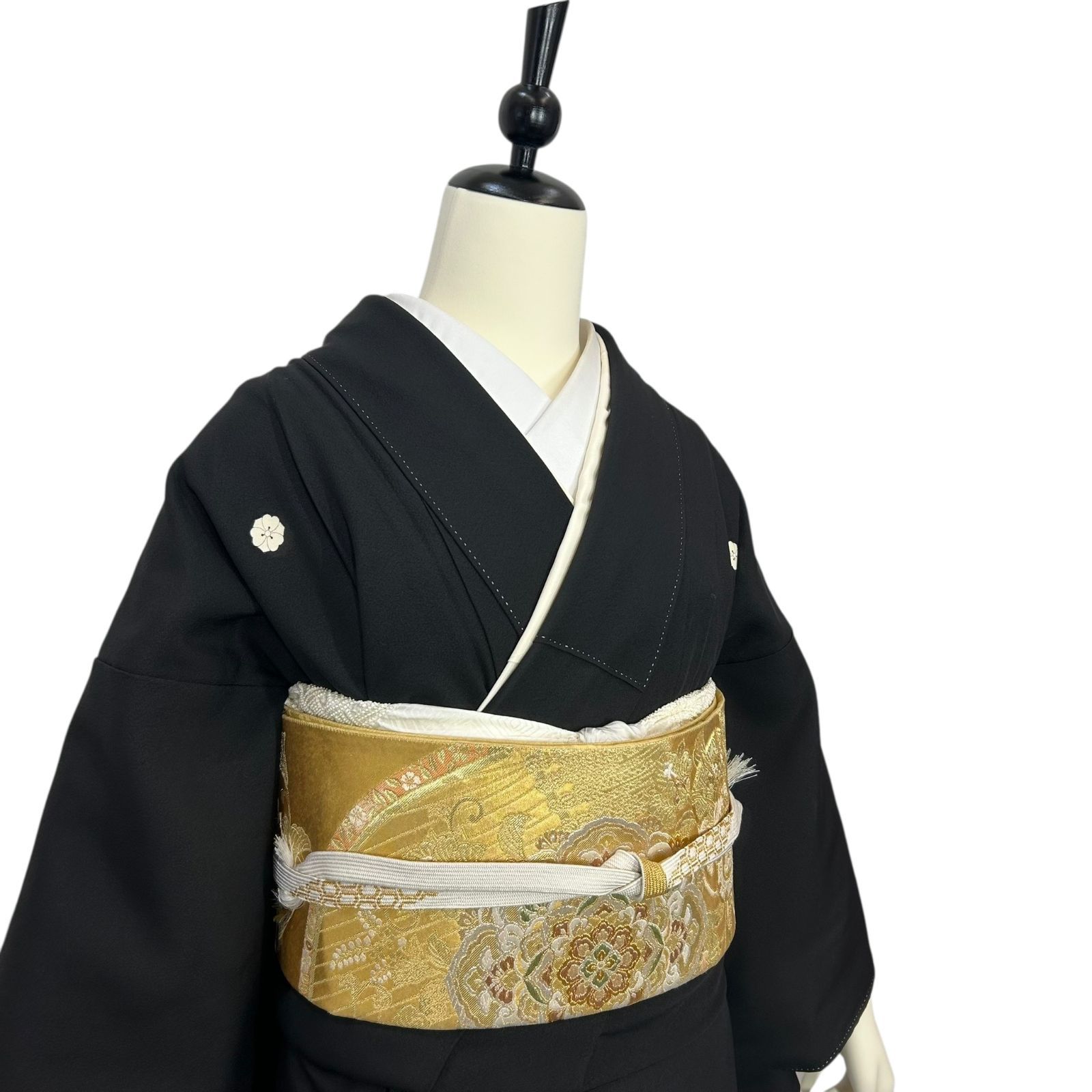 正絹　黒留袖　五つ紋　落款　6点セット 黒留袖 フルセット 正絹 六通袋帯 5点セット 結婚式 披露宴 身丈154 裄