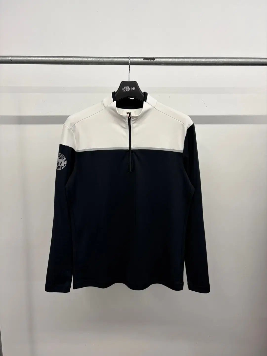 (100 3) メンズ WAAC ゴルフ バッグ ロゴ POINT ハーフジップアップ モックネック 長袖Tシャツ