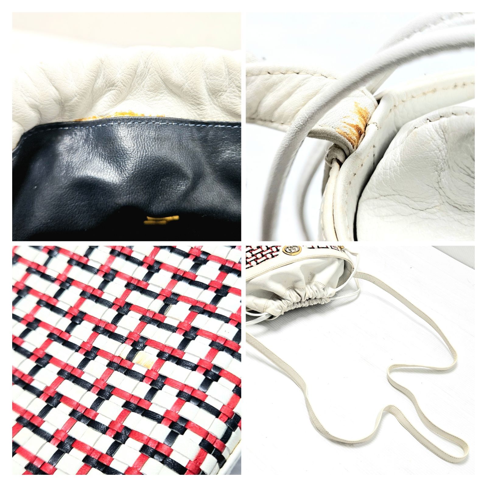 現状品】GUCCI グッチ オールドグッチ レザー メッシュ編み込み