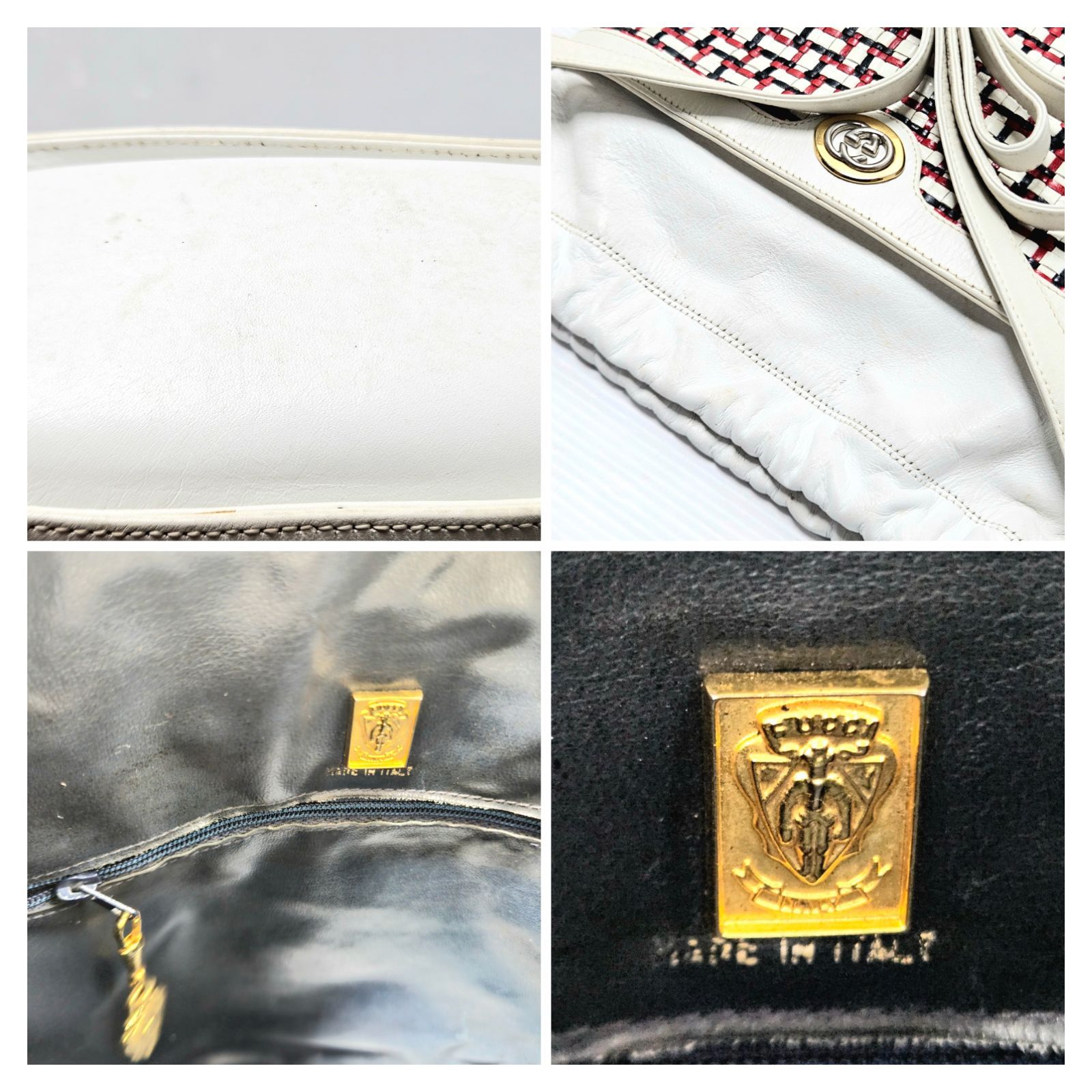 現状品】GUCCI グッチ オールドグッチ レザー メッシュ編み込み