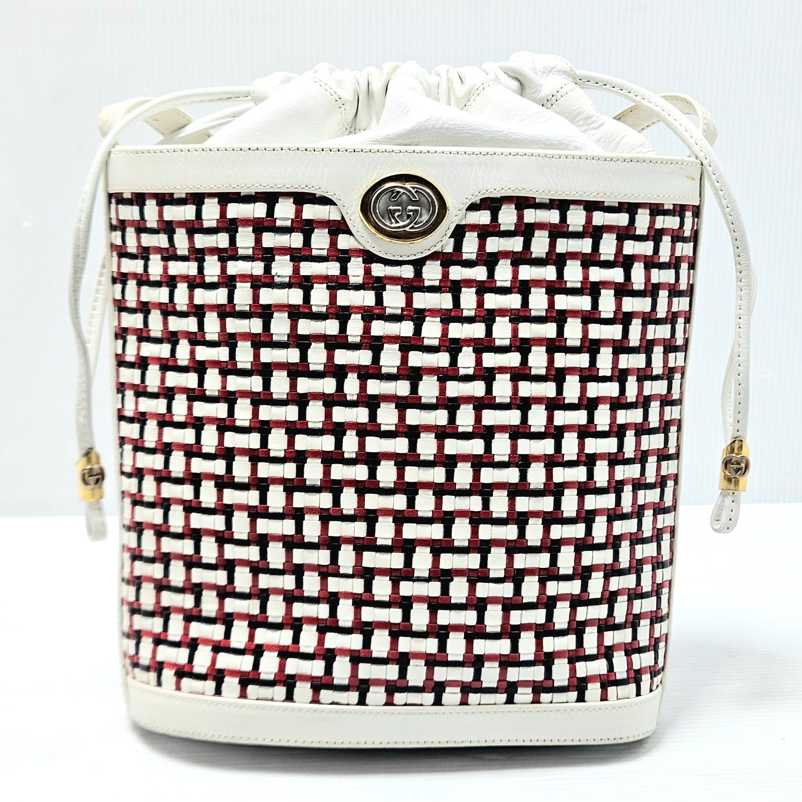 GUCCIレザーショルダーバッグ 編み込みデザイン 現状品】GUCCI グッチ オールドグッチ レザー メッシュ編み込み