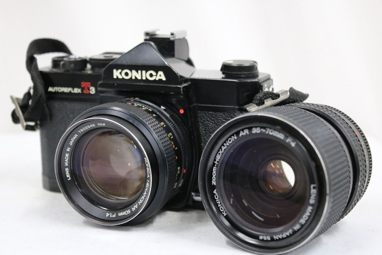 【返品保証】 コニカ KONICA AUTOREFLEX T3 ブラック HEXANON AR 50mm F1.4 35-70mm F4 ボディレンズセット e14950